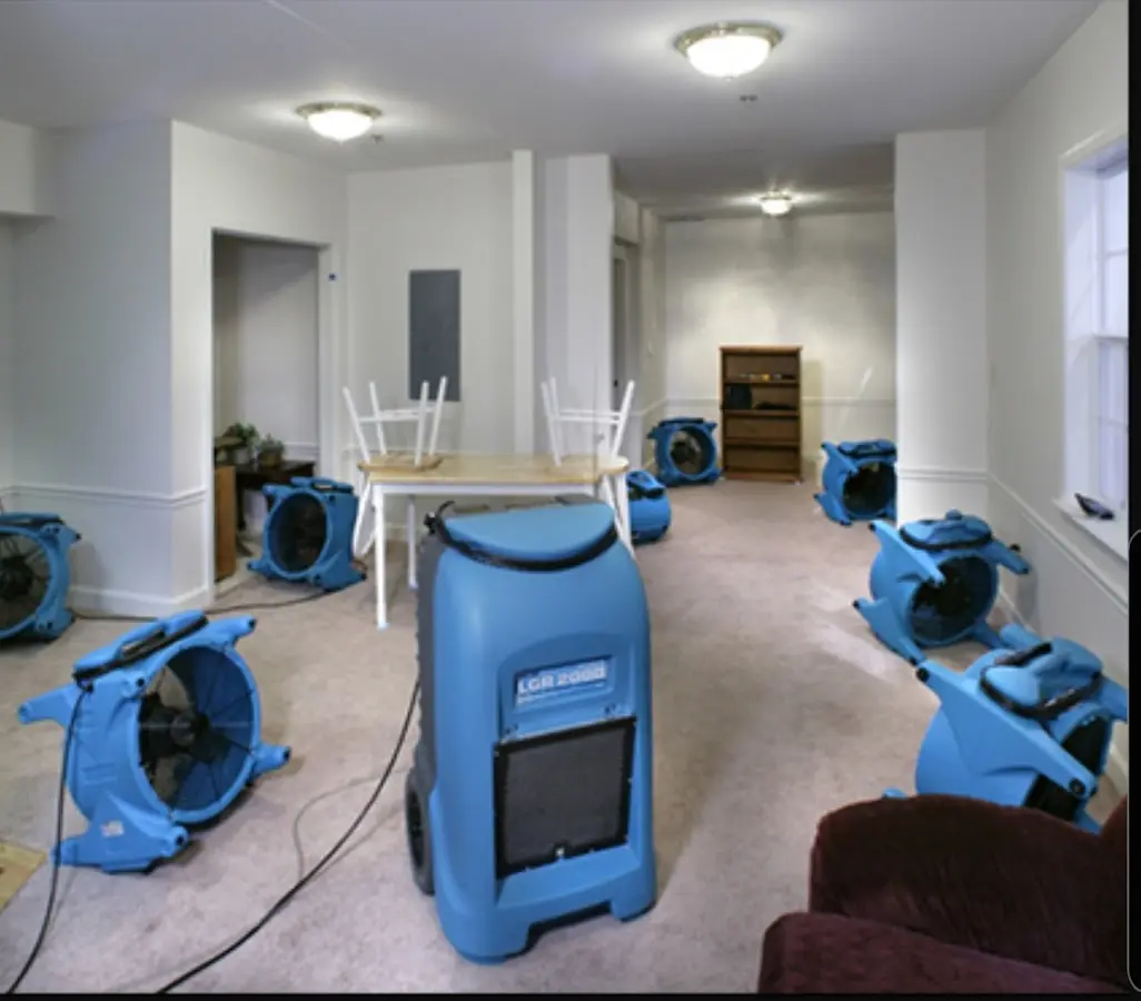 Air movers and dehumidifier setup for Water Extraction & Removal in Middleton